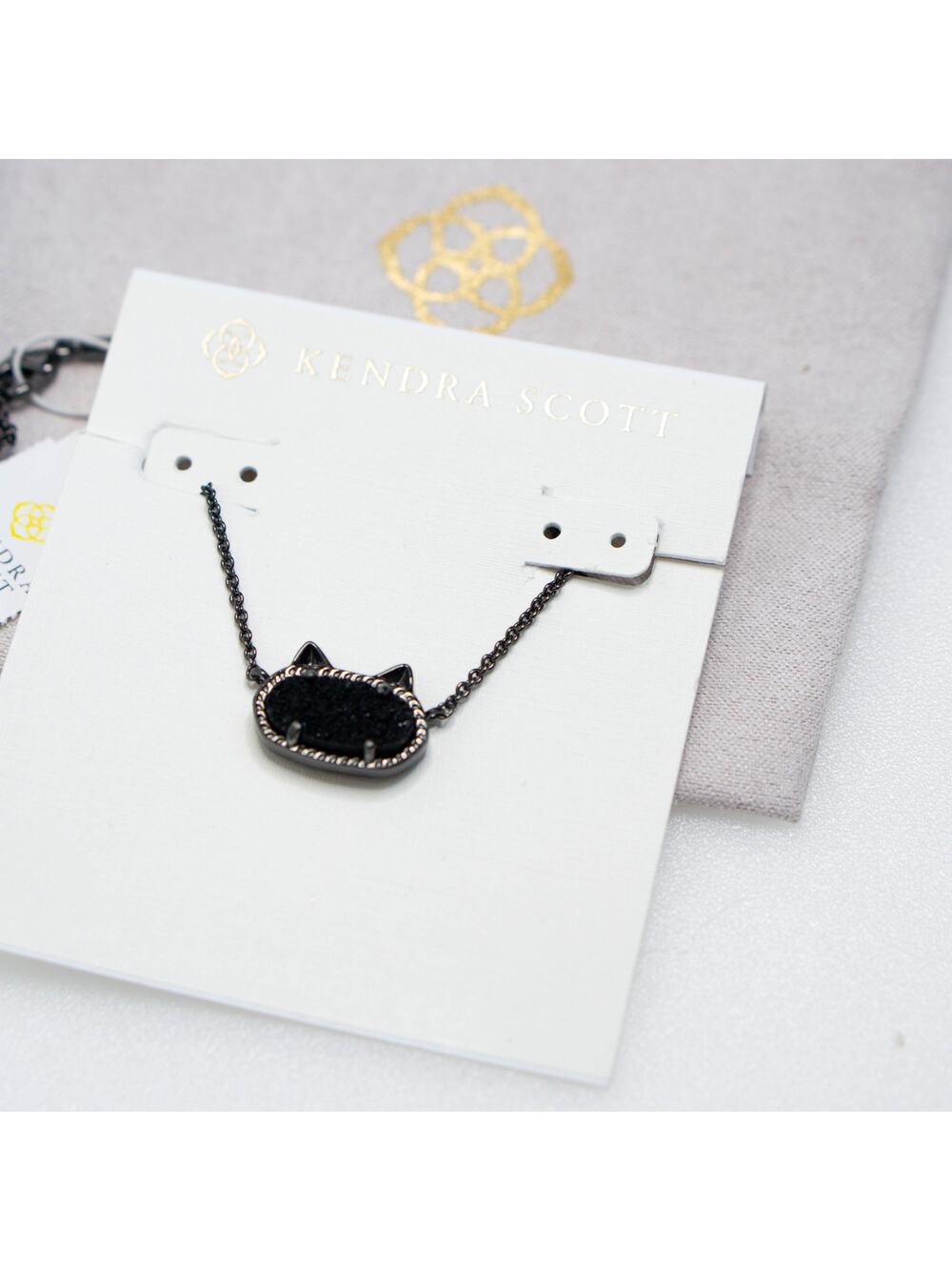 Kendra Scott Elisa Cat Pendant Necklace Black Gunmetal